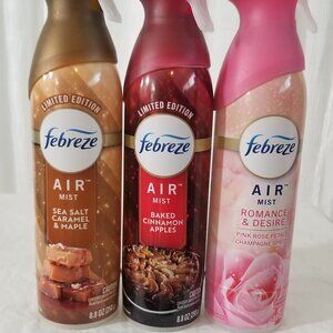 3 Febreze Air Mist Romance- Apples- Caramel Brand New